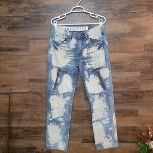 Encrypted Jeans Size 32x30 Bleach Splattered Moto Zipper Detail Y2K Streetwear